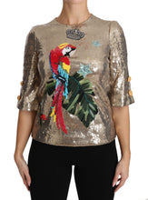 Load image into Gallery viewer, Dolce &amp; Gabbana Gold Parrot Motif Crewneck Blouse with Crystals
