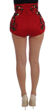 Load image into Gallery viewer, Dolce &amp; Gabbana Red Silk Crystal-Embellished Mini Shorts
