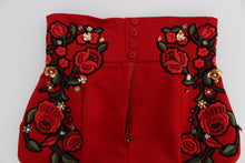 Load image into Gallery viewer, Dolce &amp; Gabbana Red Silk Crystal-Embellished Mini Shorts
