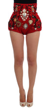 Load image into Gallery viewer, Dolce &amp; Gabbana Red Silk Crystal-Embellished Mini Shorts
