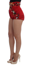 Load image into Gallery viewer, Dolce &amp; Gabbana Red Silk Crystal-Embellished High Waist Shorts
