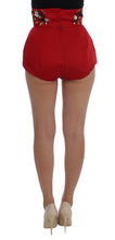 Load image into Gallery viewer, Dolce &amp; Gabbana Red Silk Crystal-Embellished High Waist Shorts
