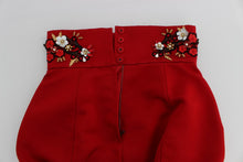 Load image into Gallery viewer, Dolce &amp; Gabbana Red Silk Crystal-Embellished High Waist Shorts
