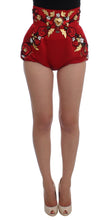 Load image into Gallery viewer, Dolce &amp; Gabbana Red Silk Crystal-Embellished High Waist Shorts
