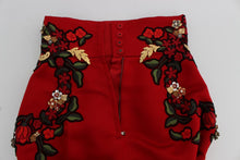 Load image into Gallery viewer, Dolce &amp; Gabbana Elegant Silk Red Embroidered Mini Shorts
