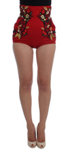 Load image into Gallery viewer, Dolce &amp; Gabbana Elegant Silk Red Embroidered Mini Shorts
