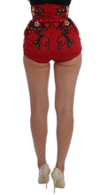 Load image into Gallery viewer, Dolce &amp; Gabbana Glamorous Red Silk Floral Embroidered Shorts
