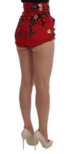 Load image into Gallery viewer, Dolce &amp; Gabbana Glamorous Red Silk Floral Embroidered Shorts
