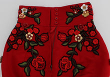 Load image into Gallery viewer, Dolce &amp; Gabbana Glamorous Red Silk Floral Embroidered Shorts
