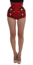 Load image into Gallery viewer, Dolce &amp; Gabbana Glamorous Red Silk Floral Embroidered Shorts
