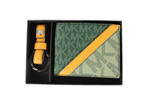 Load image into Gallery viewer, Michael Kors Gifting Slim Signature Bifold with Key Fob Box Set (Green/Marigold)
