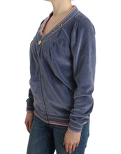 Load image into Gallery viewer, Cavalli Elegant Blue Zip Cardigan with Gold Details
