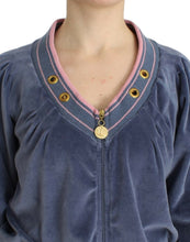 Load image into Gallery viewer, Cavalli Elegant Blue Zip Cardigan with Gold Details
