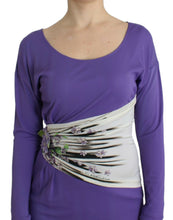 Load image into Gallery viewer, Cavalli Elegant Purple Floral Jersey Dress
