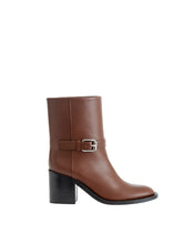 Load image into Gallery viewer, Burberry Chic Brown Leather Ankle Boots with Buckle Detail
