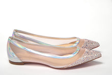 Load image into Gallery viewer, Christian Louboutin Silver Rose Flat Point Crystals Toe Shoe
