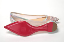 Load image into Gallery viewer, Christian Louboutin Silver Rose Flat Point Crystals Toe Shoe
