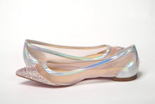 Load image into Gallery viewer, Christian Louboutin Silver Rose Flat Point Crystals Toe Shoe
