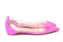 Load image into Gallery viewer, Christian Louboutin Hot Pink Suede Crystals Flat Point Toe Shoe
