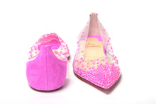 Load image into Gallery viewer, Christian Louboutin Hot Pink Suede Crystals Flat Point Toe Shoe
