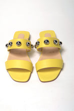 Load image into Gallery viewer, Christian Louboutin Bright Yellow Silver Wide Strap Studded Flat
