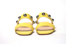 Load image into Gallery viewer, Christian Louboutin Bright Yellow Silver Wide Strap Studded Flat
