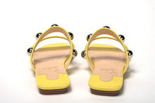 Load image into Gallery viewer, Christian Louboutin Bright Yellow Silver Wide Strap Studded Flat
