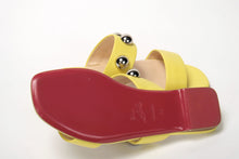 Load image into Gallery viewer, Christian Louboutin Bright Yellow Silver Wide Strap Studded Flat
