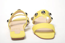 Load image into Gallery viewer, Christian Louboutin Bright Yellow Silver Wide Strap Studded Flat
