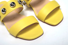 Load image into Gallery viewer, Christian Louboutin Bright Yellow Silver Wide Strap Studded Flat
