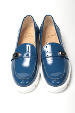 Load image into Gallery viewer, Christian Louboutin Blue And White Silver Logo Lock Boat Shoe
