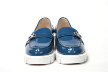 Load image into Gallery viewer, Christian Louboutin Blue And White Silver Logo Lock Boat Shoe
