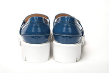 Load image into Gallery viewer, Christian Louboutin Blue And White Silver Logo Lock Boat Shoe
