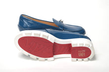 Load image into Gallery viewer, Christian Louboutin Blue And White Silver Logo Lock Boat Shoe
