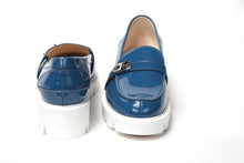 Load image into Gallery viewer, Christian Louboutin Blue And White Silver Logo Lock Boat Shoe
