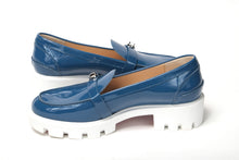 Load image into Gallery viewer, Christian Louboutin Blue And White Silver Logo Lock Boat Shoe
