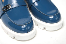 Load image into Gallery viewer, Christian Louboutin Blue And White Silver Logo Lock Boat Shoe
