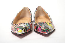 Load image into Gallery viewer, Christian Louboutin Silver Multi Print Embellished Flat Patent Point Shoe
