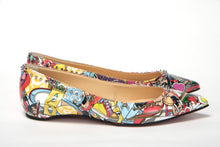 Load image into Gallery viewer, Christian Louboutin Silver Multi Print Embellished Flat Patent Point Shoe
