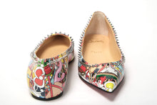 Load image into Gallery viewer, Christian Louboutin Silver Multi Print Embellished Flat Patent Point Shoe
