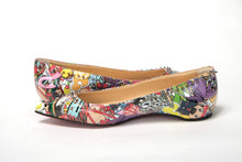 Load image into Gallery viewer, Christian Louboutin Silver Multi Print Embellished Flat Patent Point Shoe
