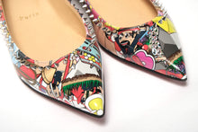 Load image into Gallery viewer, Christian Louboutin Silver Multi Print Embellished Flat Patent Point Shoe
