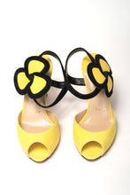 Load image into Gallery viewer, Christian Louboutin Yellow Black Peep Toe Flower Sandal
