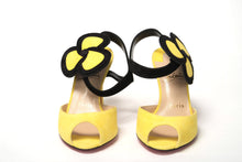 Load image into Gallery viewer, Christian Louboutin Yellow Black Peep Toe Flower Sandal
