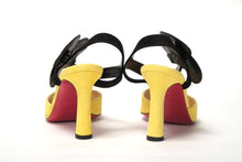 Load image into Gallery viewer, Christian Louboutin Yellow Black Peep Toe Flower Sandal
