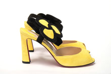 Load image into Gallery viewer, Christian Louboutin Yellow Black Peep Toe Flower Sandal
