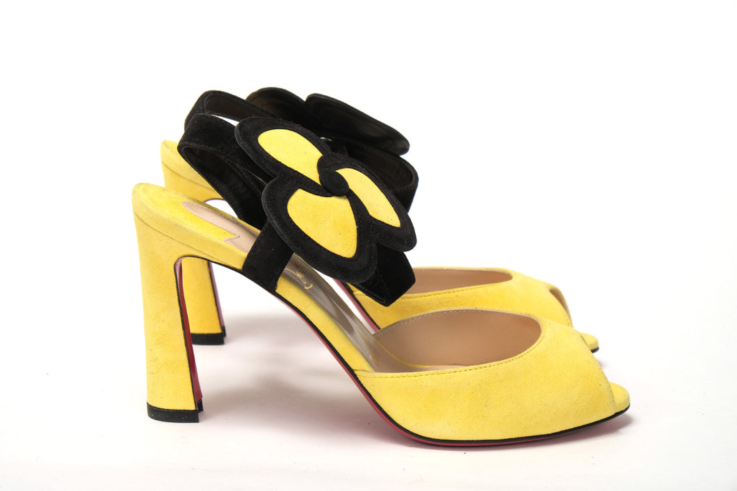 Christian Louboutin Yellow Black Peep Toe Flower Sandal