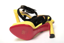 Load image into Gallery viewer, Christian Louboutin Yellow Black Peep Toe Flower Sandal
