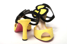 Load image into Gallery viewer, Christian Louboutin Yellow Black Peep Toe Flower Sandal
