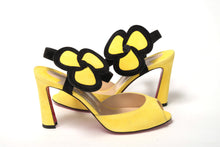 Load image into Gallery viewer, Christian Louboutin Yellow Black Peep Toe Flower Sandal
